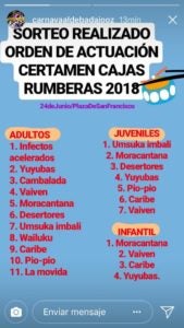 Orden de actuación Concurso de Cajas Rumberas